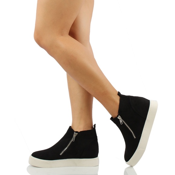 Black Hidden Wedge Rubber Sole Sneaker - Picture 7 of 7